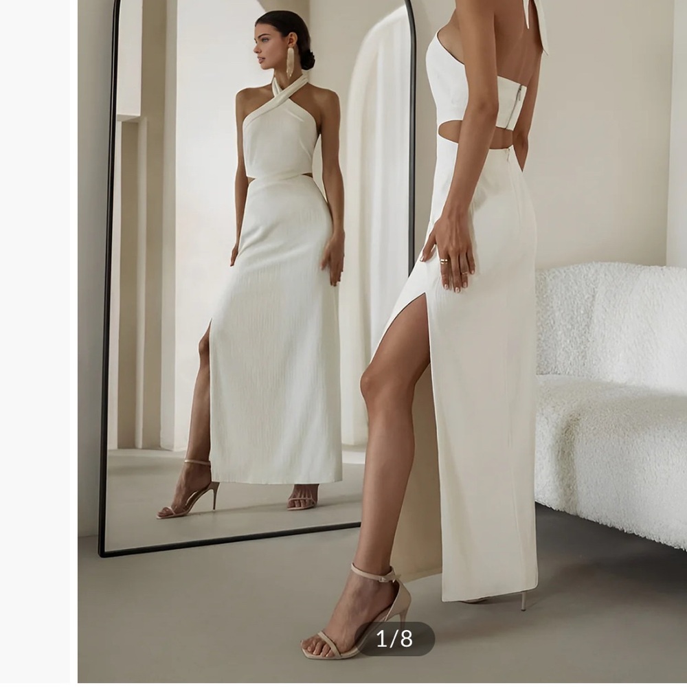 NWT Elegant White Halter Maxi Dress